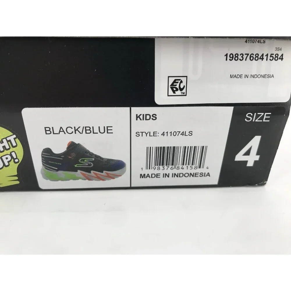 Skechers Boys Size 4‎ Flex-Glow Bolt Light-Up Black/Blue Sneaker Sports Lights